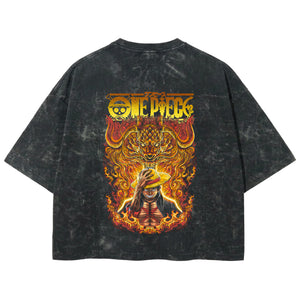 Playera streetwear premium de anime y gaming ExtraLife MX, corte boxy deluxe mineral wash heavyweight en color Acid Wash, moda urbana mexicana de culto.