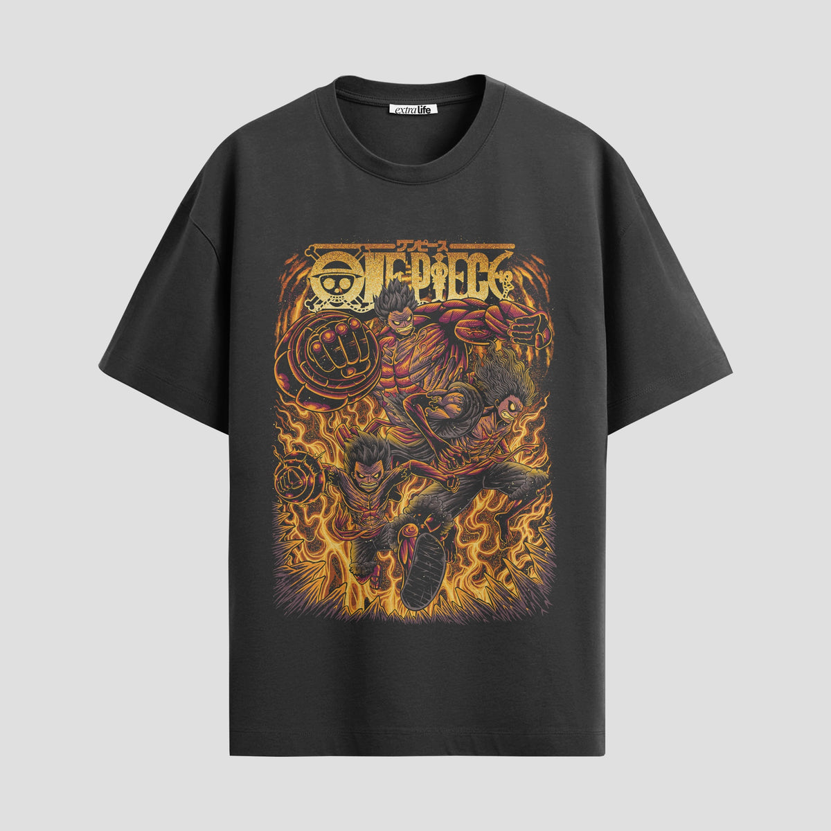 Playera urbana de anime y gaming ExtraLife MX, corte Classic Premium unisex ligero y transpirable en color Deep Black y Pure White, ropa de uso diario para gym y casual.