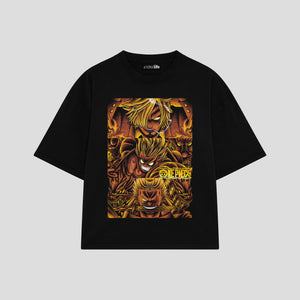 Playera streetwear premium de anime y gaming ExtraLife MX, corte boxy oversized drop shoulder heavyweight en color Deep Black y Off-White, moda urbana mexicana de culto.