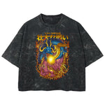 Playera streetwear premium de anime y gaming ExtraLife MX, corte boxy deluxe mineral wash heavyweight en color Acid Wash, moda urbana mexicana de culto.