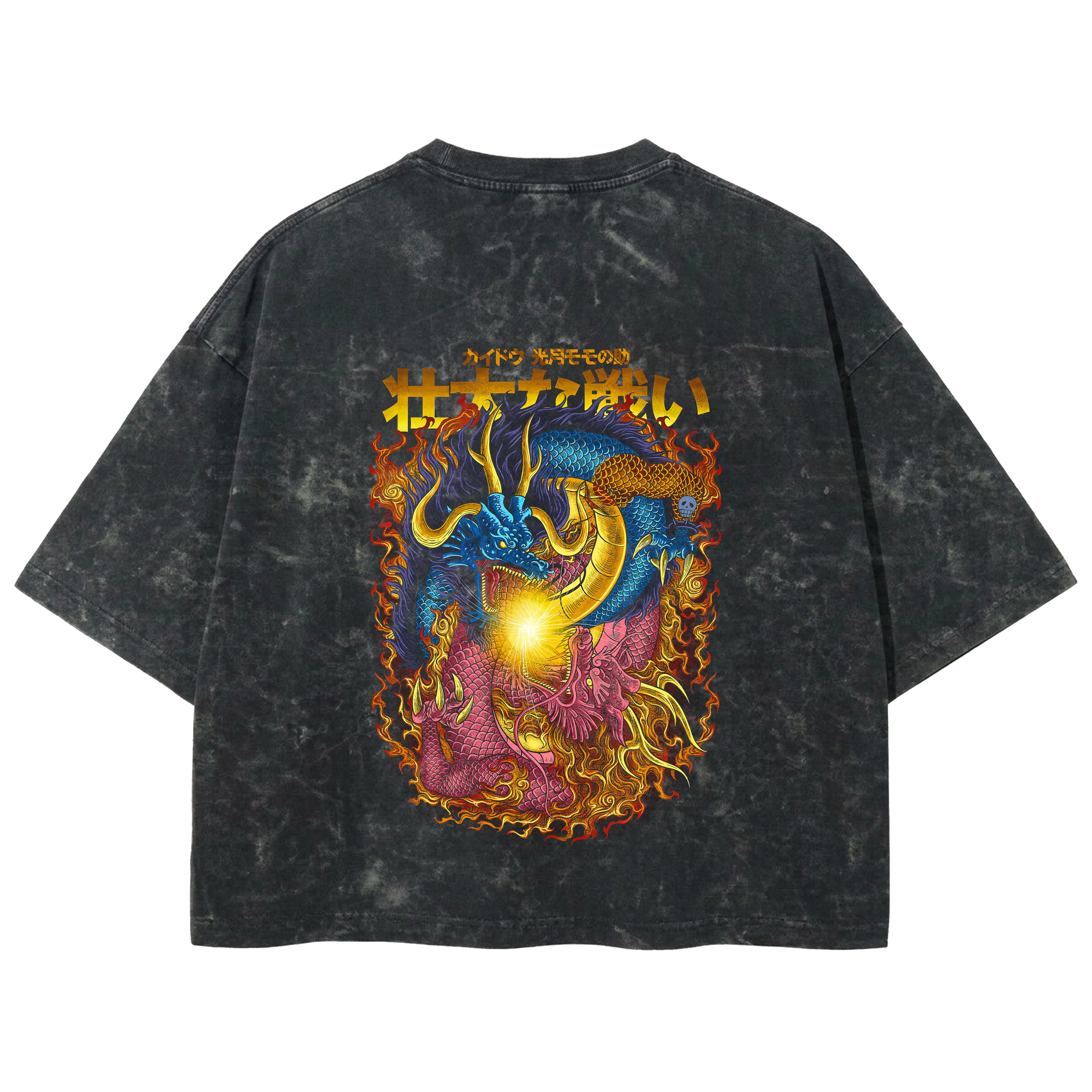 Playera streetwear premium de anime y gaming ExtraLife MX, corte boxy deluxe mineral wash heavyweight en color Acid Wash, moda urbana mexicana de culto.