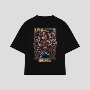 Playera streetwear premium de anime y gaming ExtraLife MX, corte oversized drop shoulder ligero y fresco en color Deep Black y Off-White, moda urbana mexicana de culto.