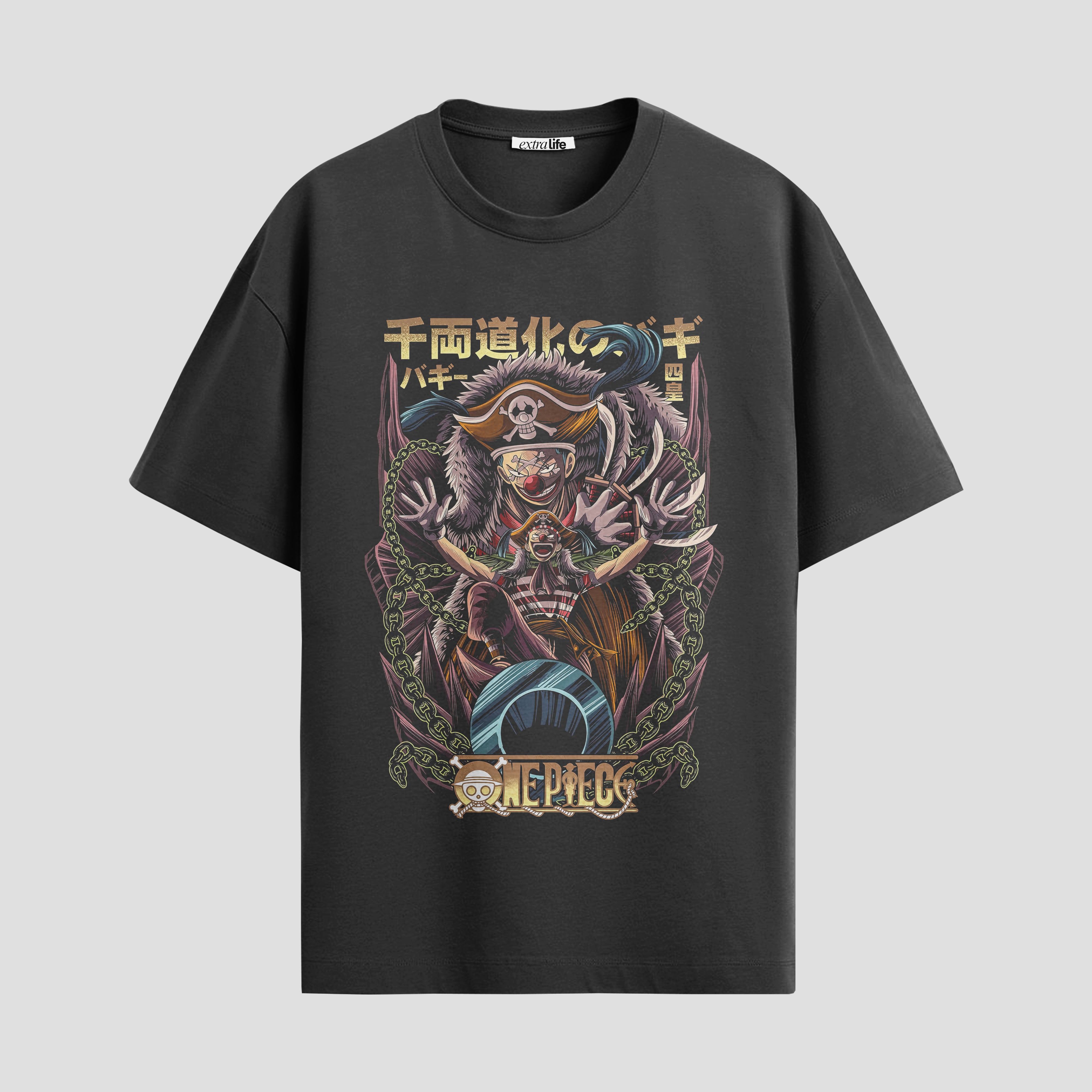 Playera urbana de anime y gaming ExtraLife MX, corte Standard Fit unisex ligero y transpirable en color Deep Black y Pure White, ropa de uso diario para gym y casual.