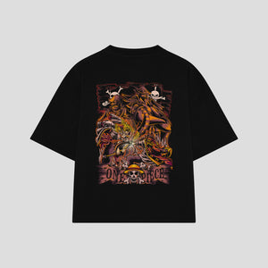 Playera streetwear premium de anime y gaming ExtraLife MX, corte boxy oversized drop shoulder heavyweight en color Deep Black y Off-White, moda urbana mexicana de culto.