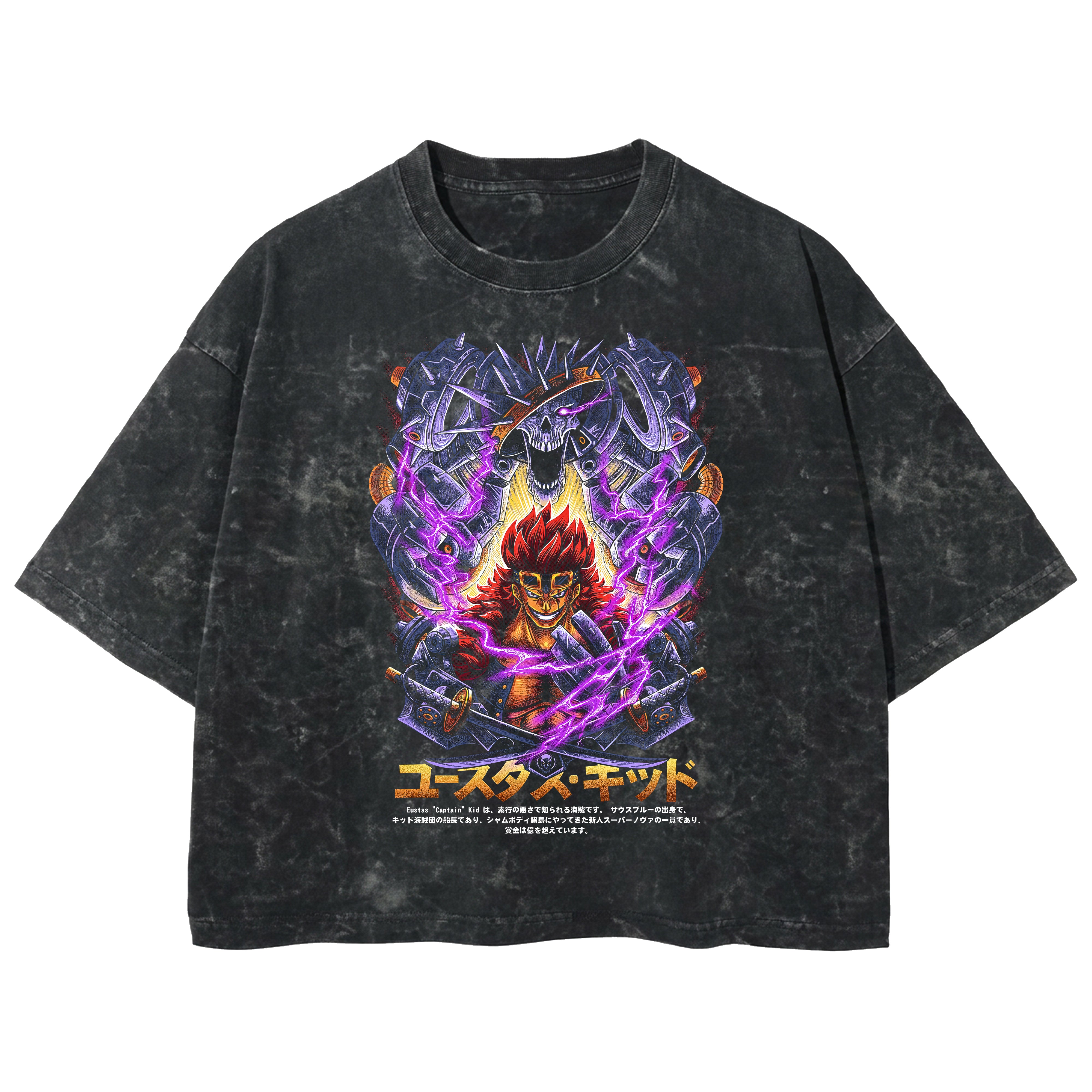 Playera streetwear premium de anime y gaming ExtraLife MX, corte boxy deluxe mineral wash heavyweight en color Acid Wash, moda urbana mexicana de culto.