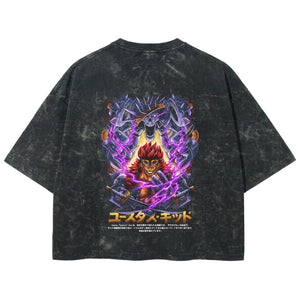 Playera streetwear premium de anime y gaming ExtraLife MX, corte boxy deluxe mineral wash heavyweight en color Acid Wash, moda urbana mexicana de culto.