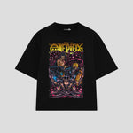 Playera streetwear premium de anime y gaming ExtraLife MX, corte boxy oversized drop shoulder heavyweight en color Deep Black y Off-White, moda urbana mexicana de culto.