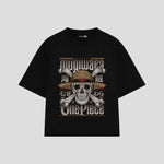 Playera streetwear premium de anime y gaming ExtraLife MX, corte boxy oversized drop shoulder heavyweight en color Deep Black y Off-White, moda urbana mexicana de culto.