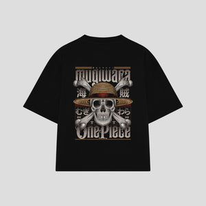 Playera streetwear premium de anime y gaming ExtraLife MX, corte oversized drop shoulder ligero y fresco en color Deep Black y Off-White, moda urbana mexicana de culto.