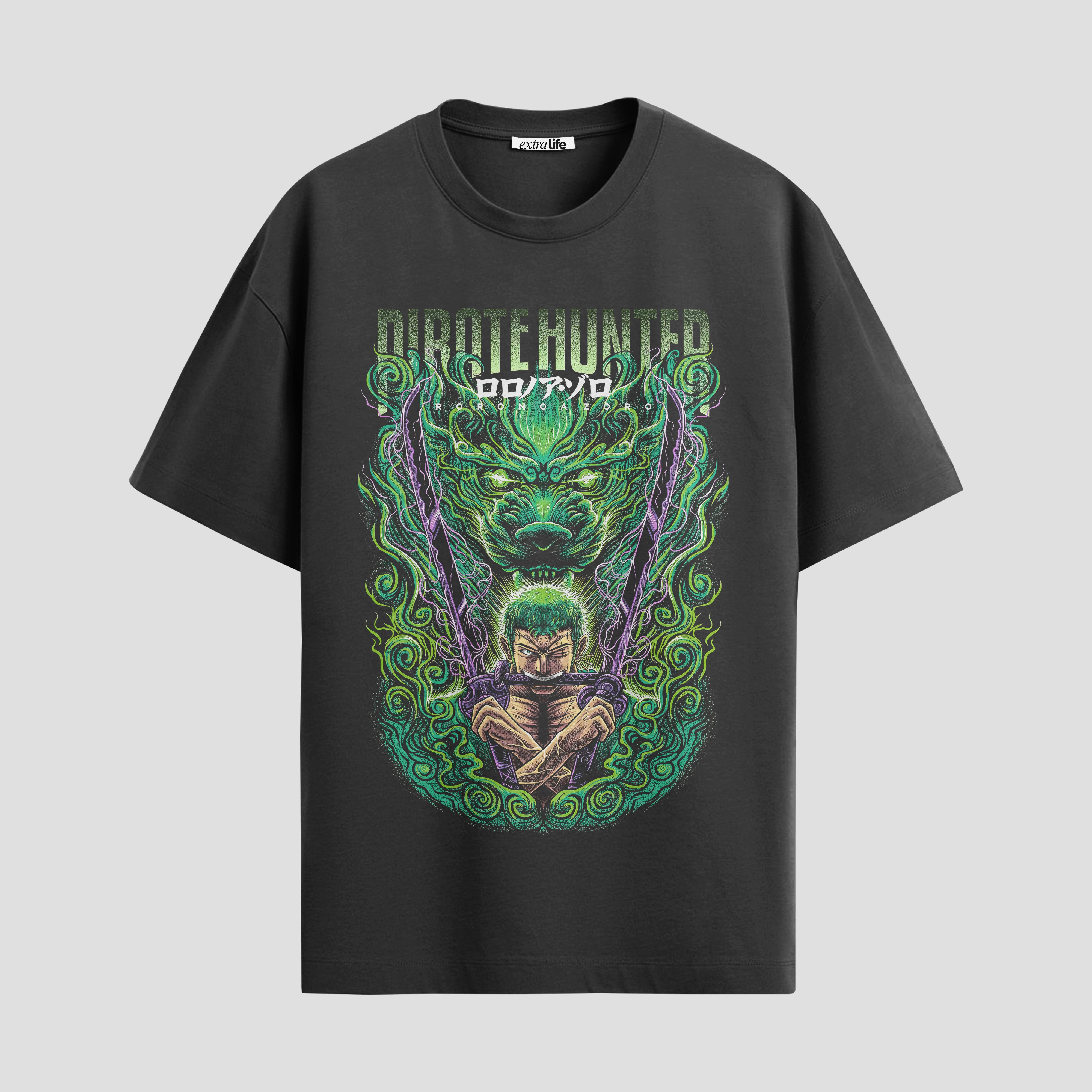 Playera urbana de anime y gaming ExtraLife MX, corte Standard Fit unisex ligero y transpirable en color Deep Black y Pure White, ropa de uso diario para gym y casual.