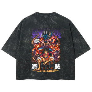 Playera streetwear premium de anime y gaming ExtraLife MX, corte boxy deluxe mineral wash heavyweight en color Acid Wash, moda urbana mexicana de culto.
