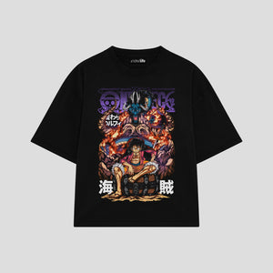 Playera streetwear premium de anime y gaming ExtraLife MX, corte boxy oversized drop shoulder heavyweight en color Deep Black y Off-White, moda urbana mexicana de culto.