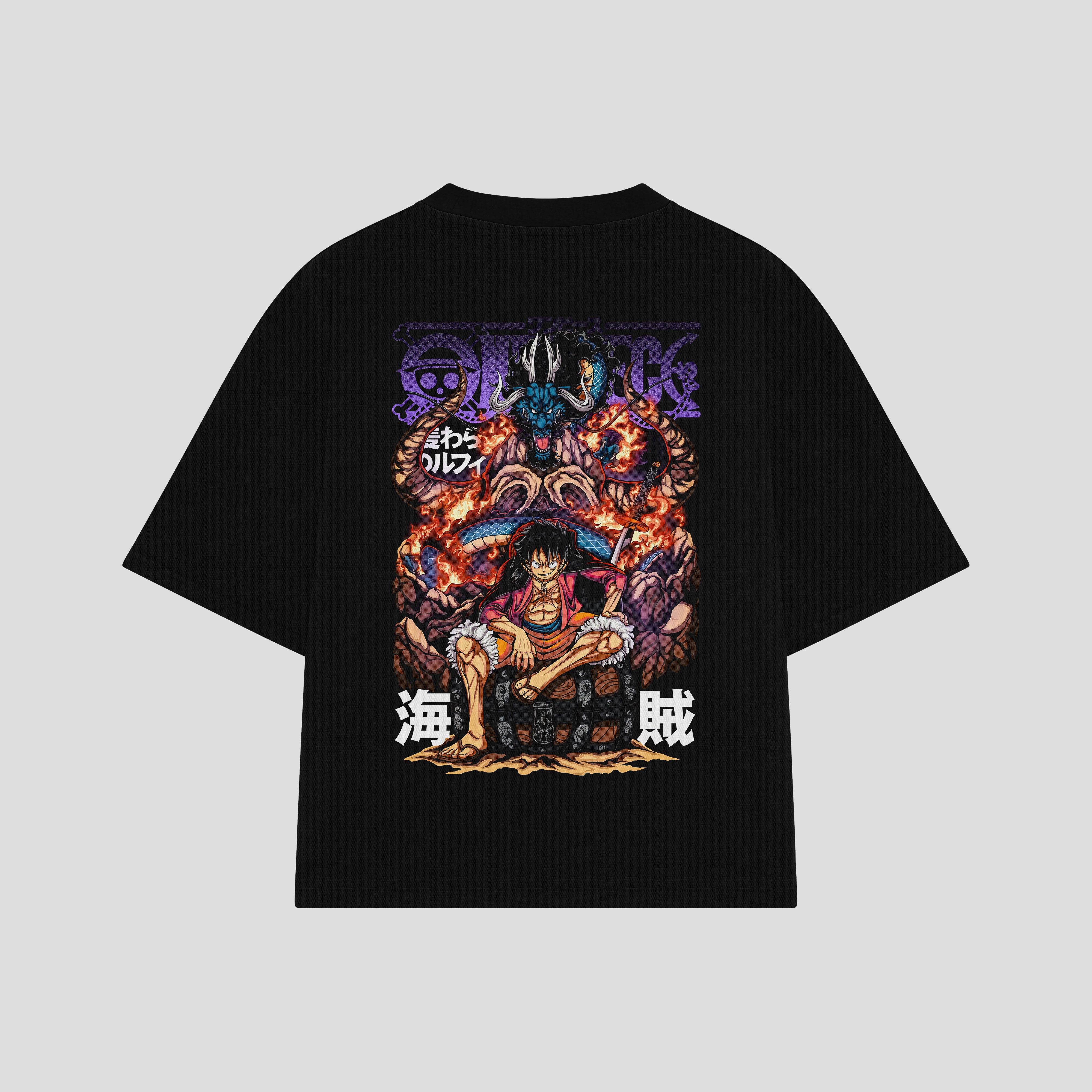 Playera streetwear premium de anime y gaming ExtraLife MX, corte boxy oversized drop shoulder heavyweight en color Deep Black y Off-White, moda urbana mexicana de culto.