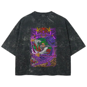 Playera streetwear premium de anime y gaming ExtraLife MX, corte boxy deluxe mineral wash heavyweight en color Acid Wash, moda urbana mexicana de culto.