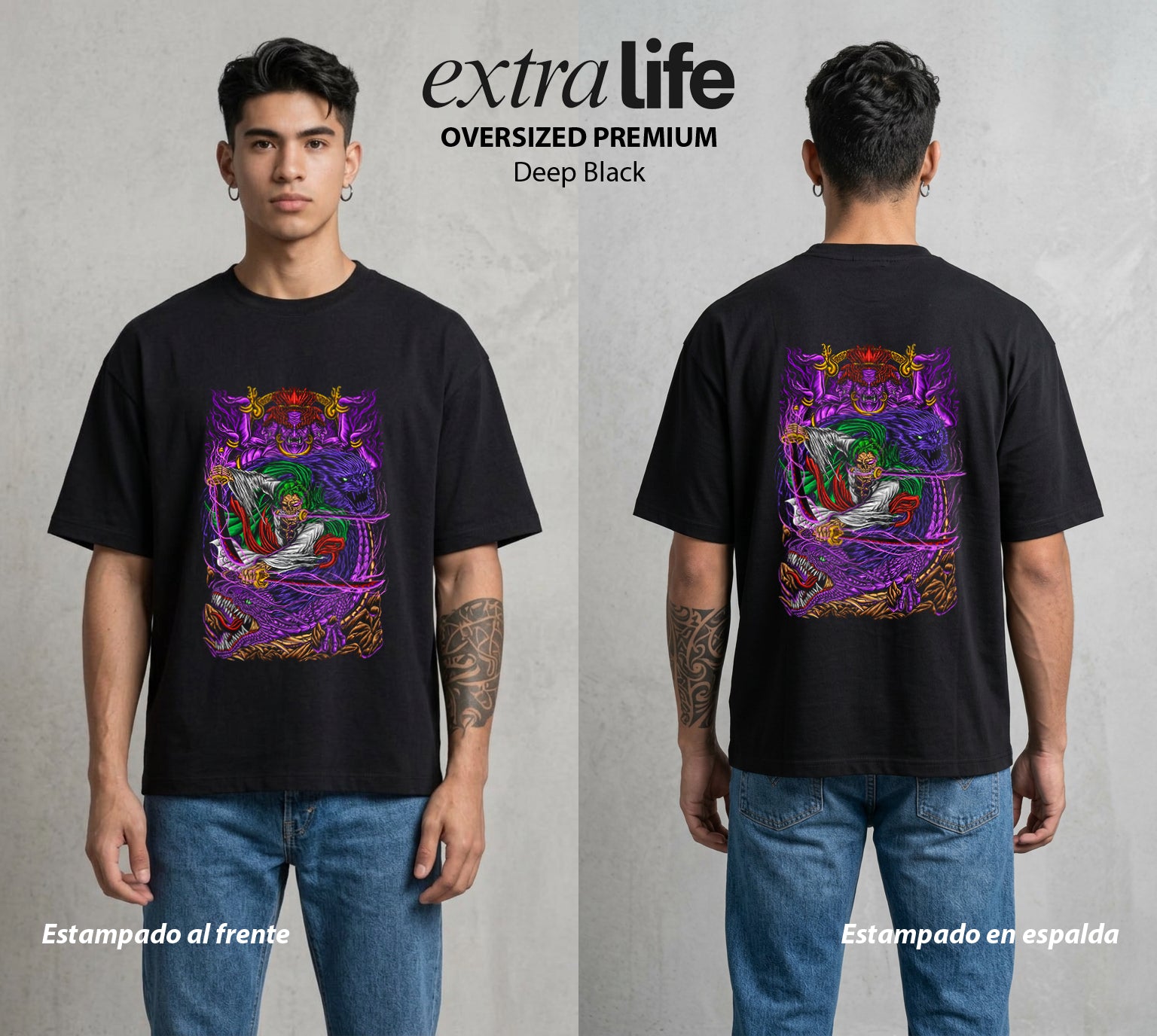Mar de los Piratas | El Gran Tesoro del Mar #03003 - Playera Oversized Premium | Deep Black - Foto en modelo