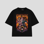 Playera streetwear premium de anime y gaming ExtraLife MX, corte boxy oversized drop shoulder heavyweight en color Deep Black y Off-White, moda urbana mexicana de culto.