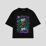 Playera streetwear premium de anime y gaming ExtraLife MX, corte boxy oversized drop shoulder heavyweight en color Deep Black y Off-White, moda urbana mexicana de culto.