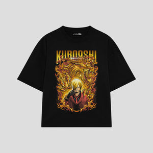 Playera streetwear premium de anime y gaming ExtraLife MX, corte boxy oversized drop shoulder heavyweight en color Deep Black y Off-White, moda urbana mexicana de culto.