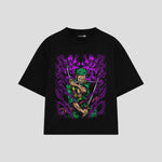 Playera streetwear premium de anime y gaming ExtraLife MX, corte boxy oversized drop shoulder heavyweight en color Deep Black y Off-White, moda urbana mexicana de culto.