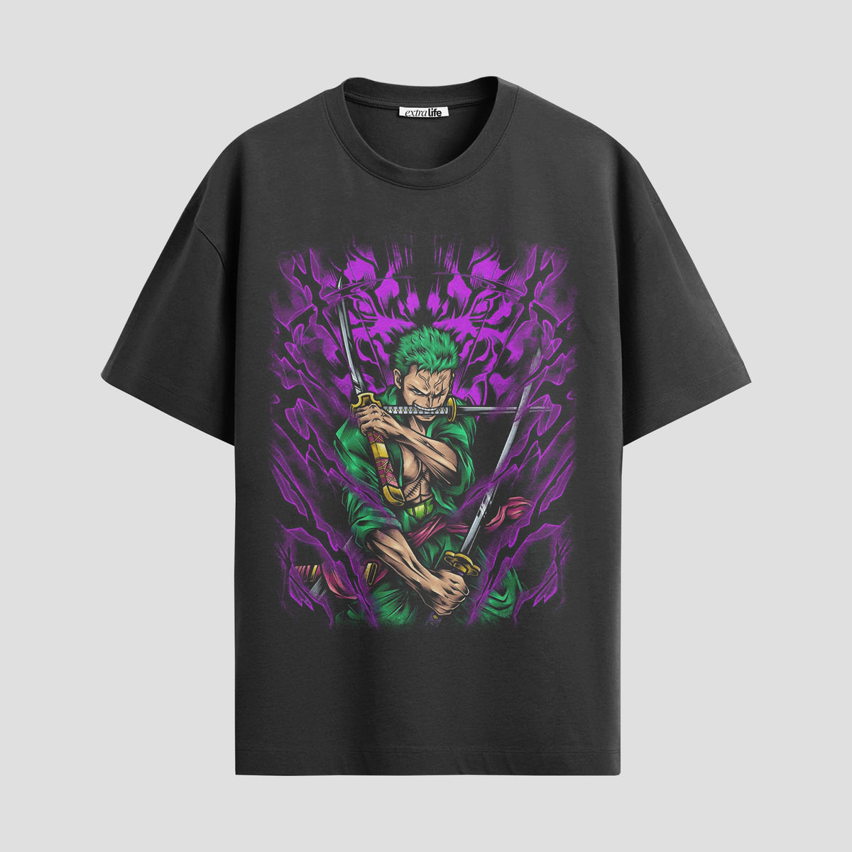 Playera urbana de anime y gaming ExtraLife MX, corte Classic Premium unisex ligero y transpirable en color Deep Black y Pure White, ropa de uso diario para gym y casual.