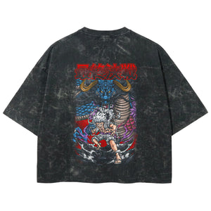 Playera streetwear premium de anime y gaming ExtraLife MX, corte boxy deluxe mineral wash heavyweight en color Acid Wash, moda urbana mexicana de culto.