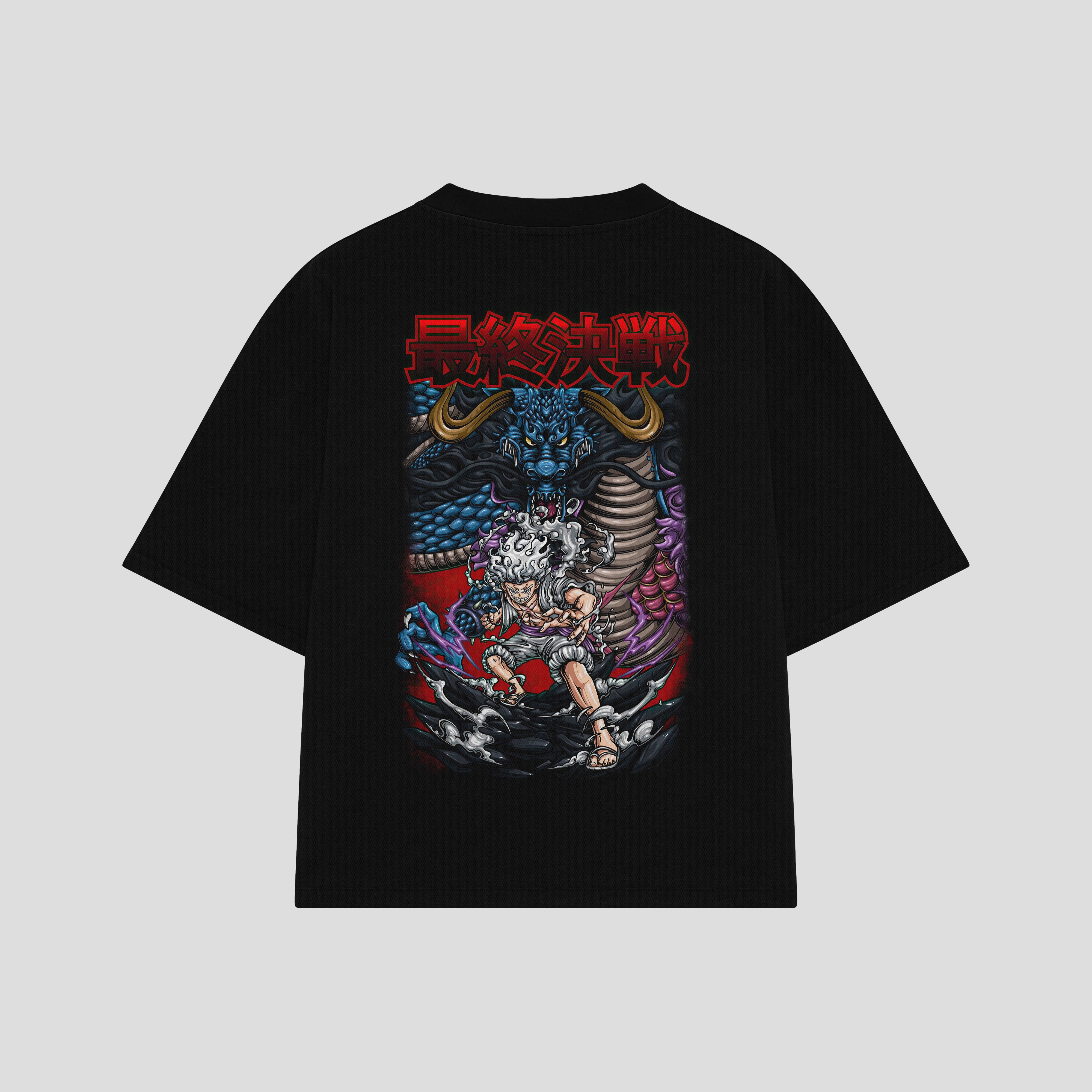 Playera streetwear premium de anime y gaming ExtraLife MX, corte boxy oversized drop shoulder heavyweight en color Deep Black y Off-White, moda urbana mexicana de culto.