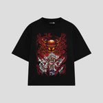 Playera streetwear premium de anime y gaming ExtraLife MX, corte boxy oversized drop shoulder heavyweight en color Deep Black y Off-White, moda urbana mexicana de culto.