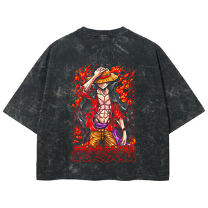 Playera streetwear premium de anime y gaming ExtraLife MX, corte boxy deluxe mineral wash heavyweight en color Acid Wash, moda urbana mexicana de culto.