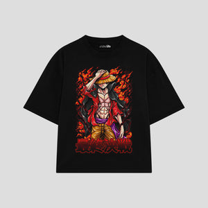 Playera streetwear premium de anime y gaming ExtraLife MX, corte boxy oversized drop shoulder heavyweight en color Deep Black y Off-White, moda urbana mexicana de culto.