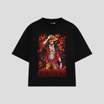 Playera streetwear premium de anime y gaming ExtraLife MX, corte boxy oversized drop shoulder heavyweight en color Deep Black y Off-White, moda urbana mexicana de culto.