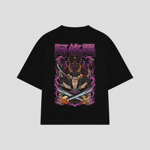 Playera streetwear premium de anime y gaming ExtraLife MX, corte boxy oversized drop shoulder heavyweight en color Deep Black y Off-White, moda urbana mexicana de culto.