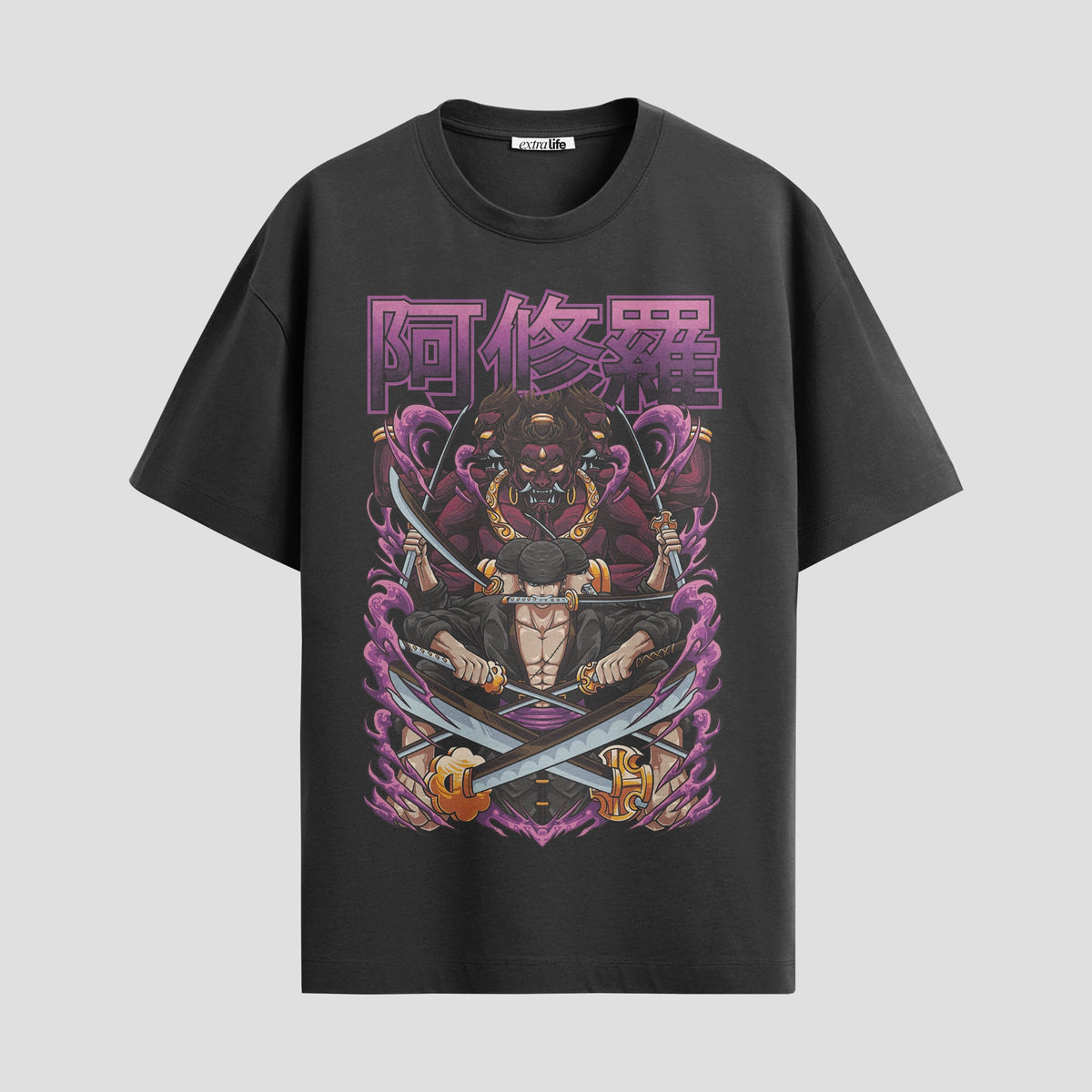 Playera urbana de anime y gaming ExtraLife MX, corte Classic Premium unisex ligero y transpirable en color Deep Black y Pure White, ropa de uso diario para gym y casual.