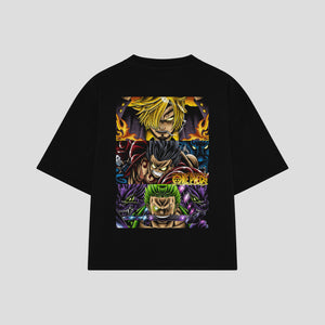 Playera streetwear premium de anime y gaming ExtraLife MX, corte boxy oversized drop shoulder heavyweight en color Deep Black y Off-White, moda urbana mexicana de culto.