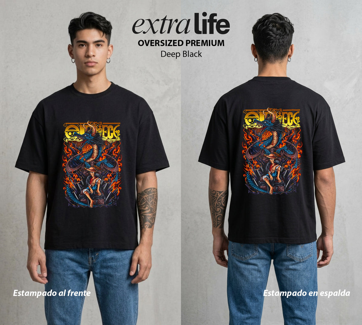 Mar de los Piratas | El Gran Tesoro del Mar #03018 - Playera Oversized Premium | Deep Black - Foto en modelo