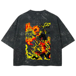 Playera streetwear premium de anime y gaming ExtraLife MX, corte boxy deluxe mineral wash heavyweight en color Acid Wash, moda urbana mexicana de culto.