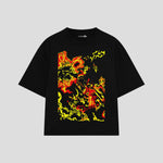 Playera streetwear premium de anime y gaming ExtraLife MX, corte boxy oversized drop shoulder heavyweight en color Deep Black y Off-White, moda urbana mexicana de culto.