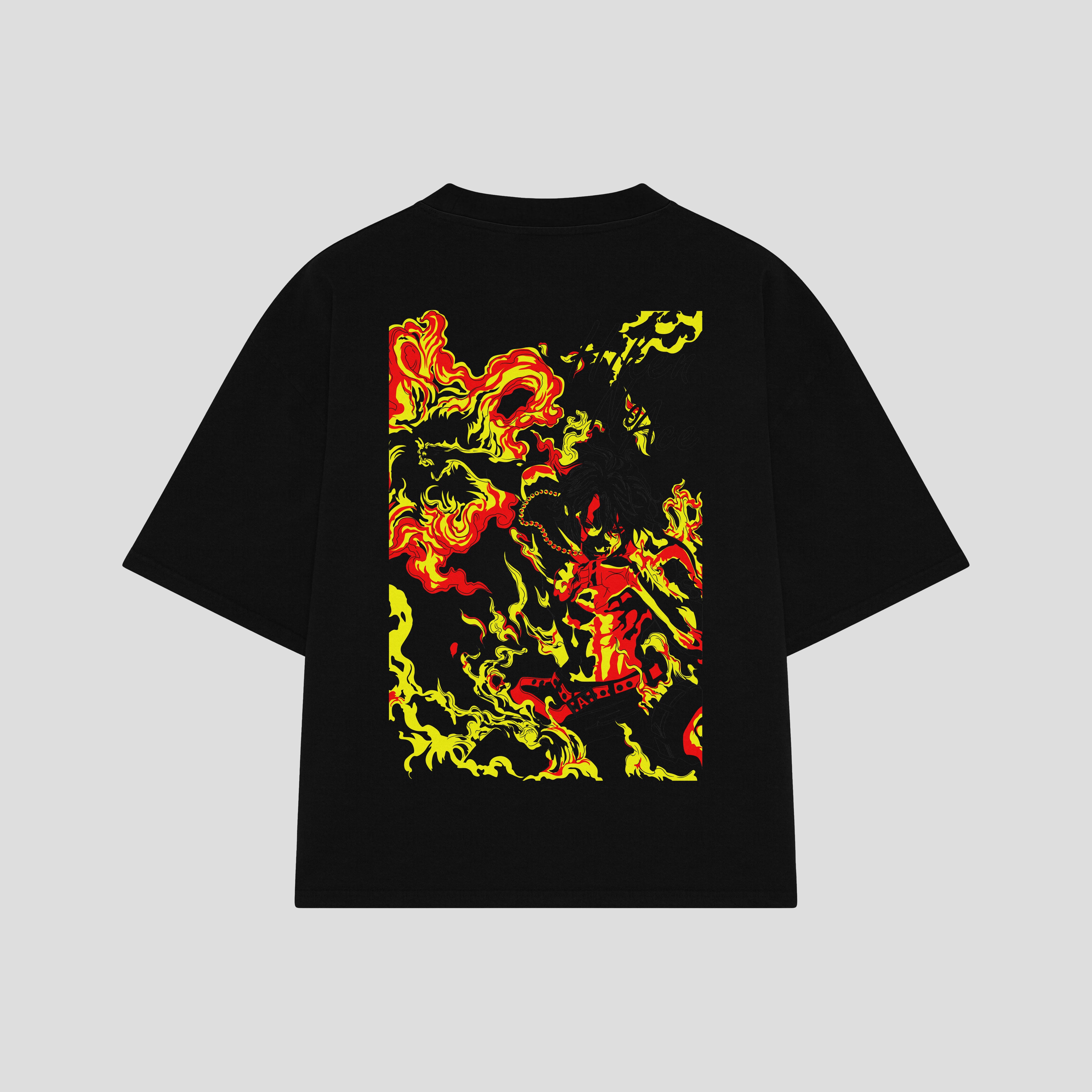 Playera streetwear premium de anime y gaming ExtraLife MX, corte boxy oversized drop shoulder heavyweight en color Deep Black y Off-White, moda urbana mexicana de culto.