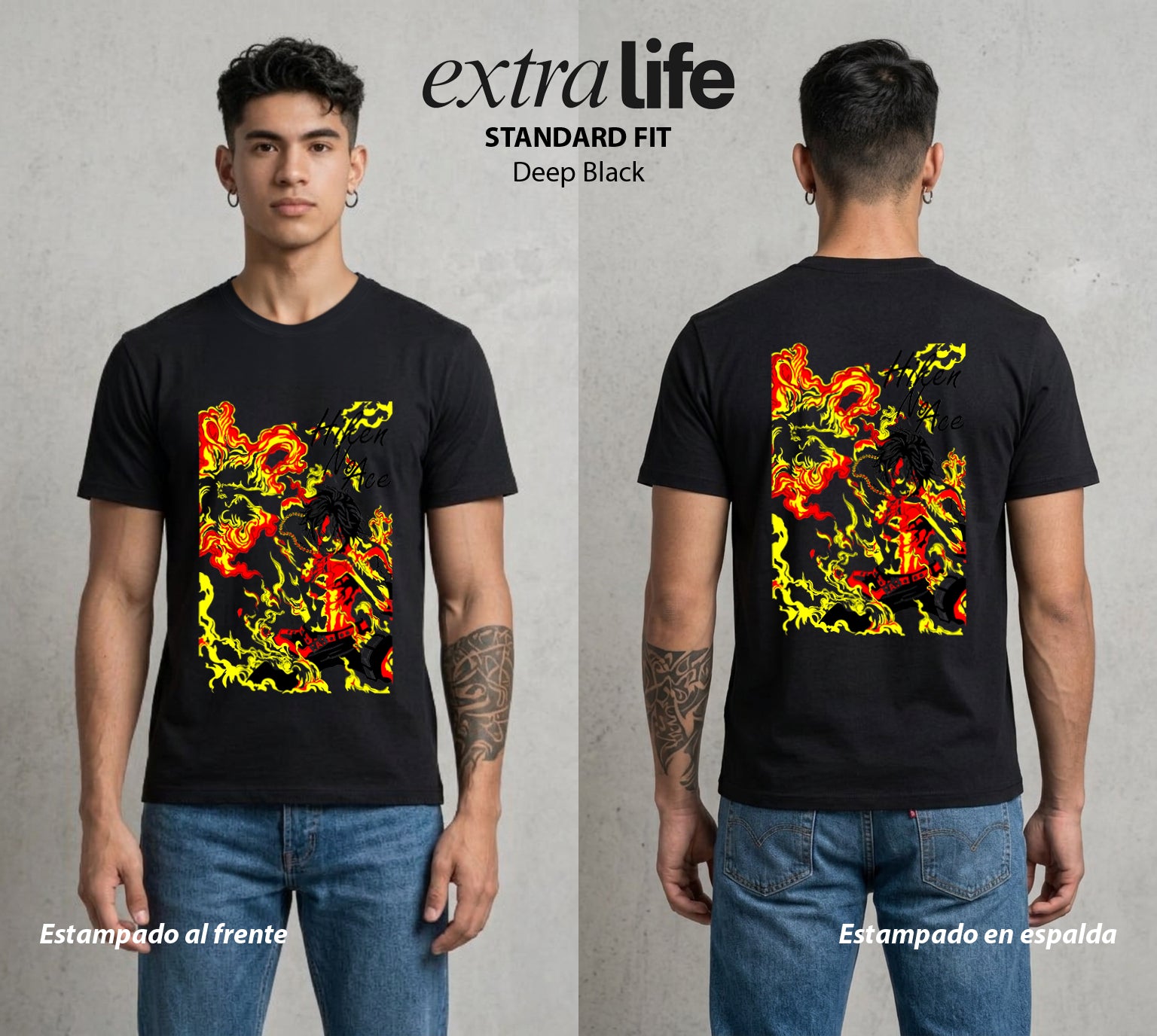 Mar de los Piratas | Puño de Fuego #03019 - Playera Standard Fit | Deep Black - Foto en modelo
