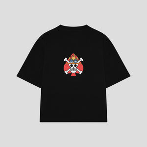 Playera streetwear premium de anime y gaming ExtraLife MX, corte boxy oversized drop shoulder heavyweight en color Deep Black y Off-White, moda urbana mexicana de culto.