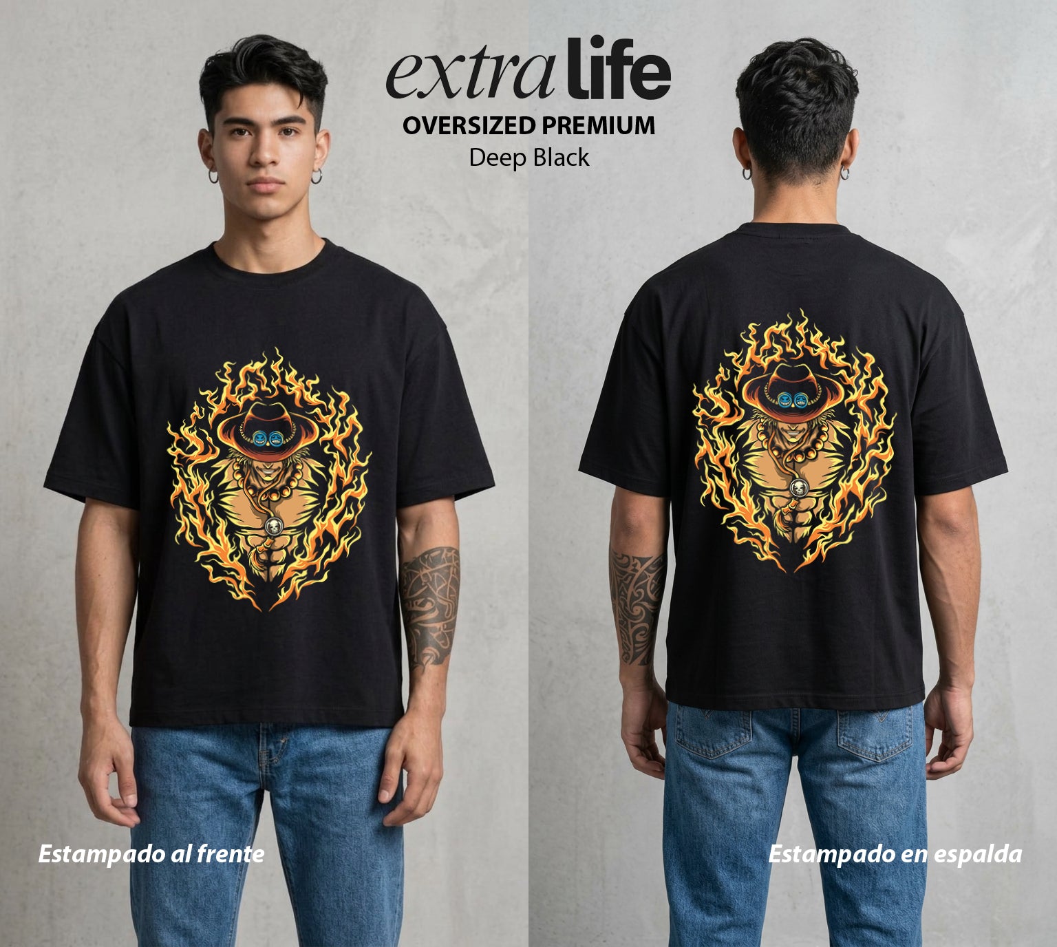 Mar de los Piratas | Hermano de Goma #03021 - Playera Oversized Premium | Deep Black - Foto en modelo