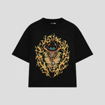 Playera streetwear premium de anime y gaming ExtraLife MX, corte boxy oversized drop shoulder heavyweight en color Deep Black y Off-White, moda urbana mexicana de culto.