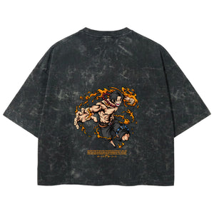 Playera streetwear premium de anime y gaming ExtraLife MX, corte boxy deluxe mineral wash heavyweight en color Acid Wash, moda urbana mexicana de culto.