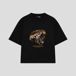 Playera streetwear premium de anime y gaming ExtraLife MX, corte boxy oversized drop shoulder heavyweight en color Deep Black y Off-White, moda urbana mexicana de culto.