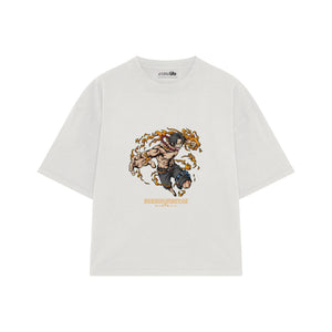 Playera streetwear premium de anime y gaming ExtraLife MX, corte boxy oversized drop shoulder heavyweight en color Deep Black y Off-White, moda urbana mexicana de culto.