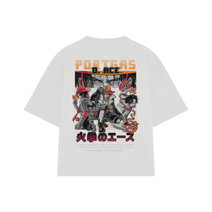 Playera streetwear premium de anime y gaming ExtraLife MX, corte boxy oversized drop shoulder heavyweight en color Deep Black y Off-White, moda urbana mexicana de culto.