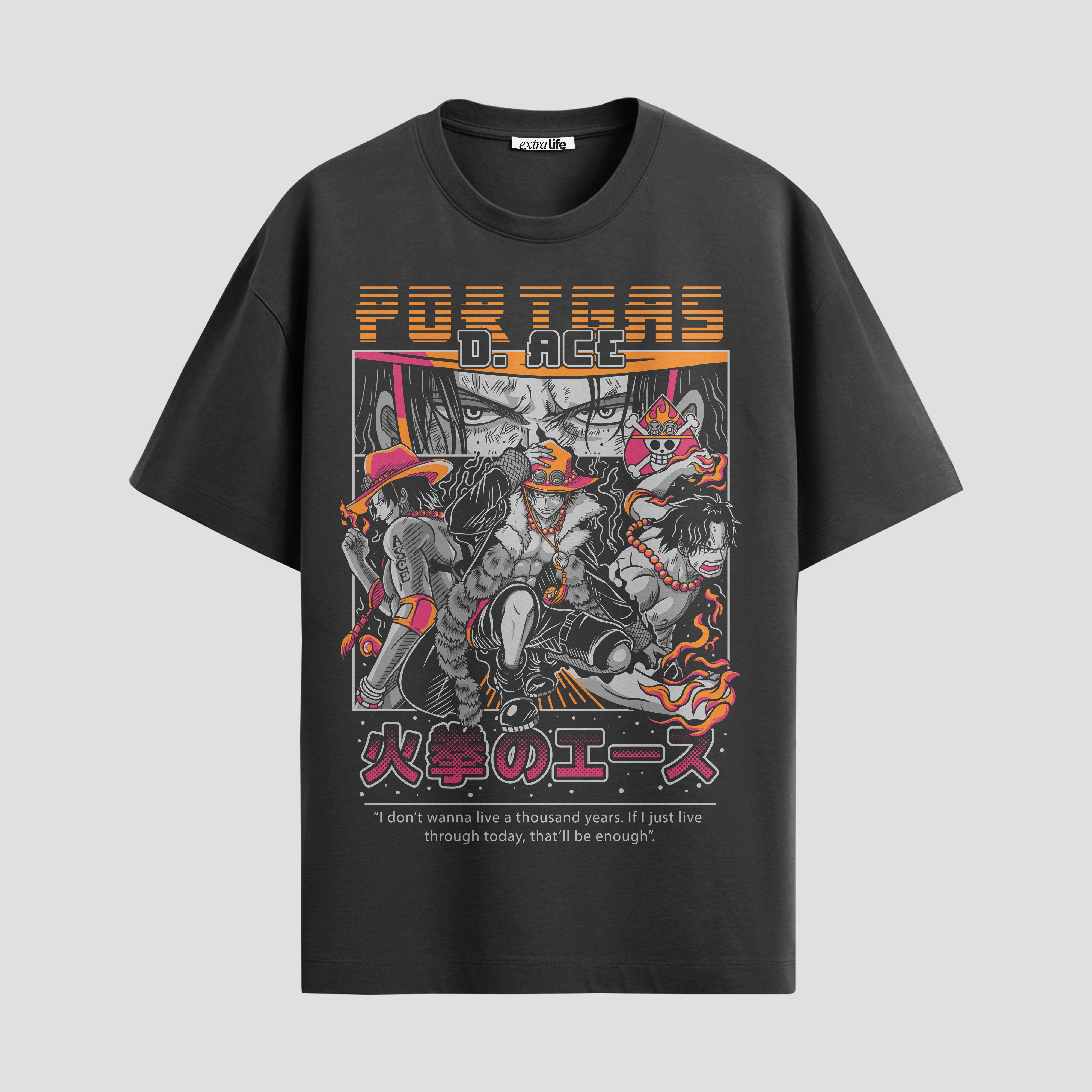 Playera urbana de anime y gaming ExtraLife MX, corte Standard Fit unisex ligero y transpirable en color Deep Black y Pure White, ropa de uso diario para gym y casual.