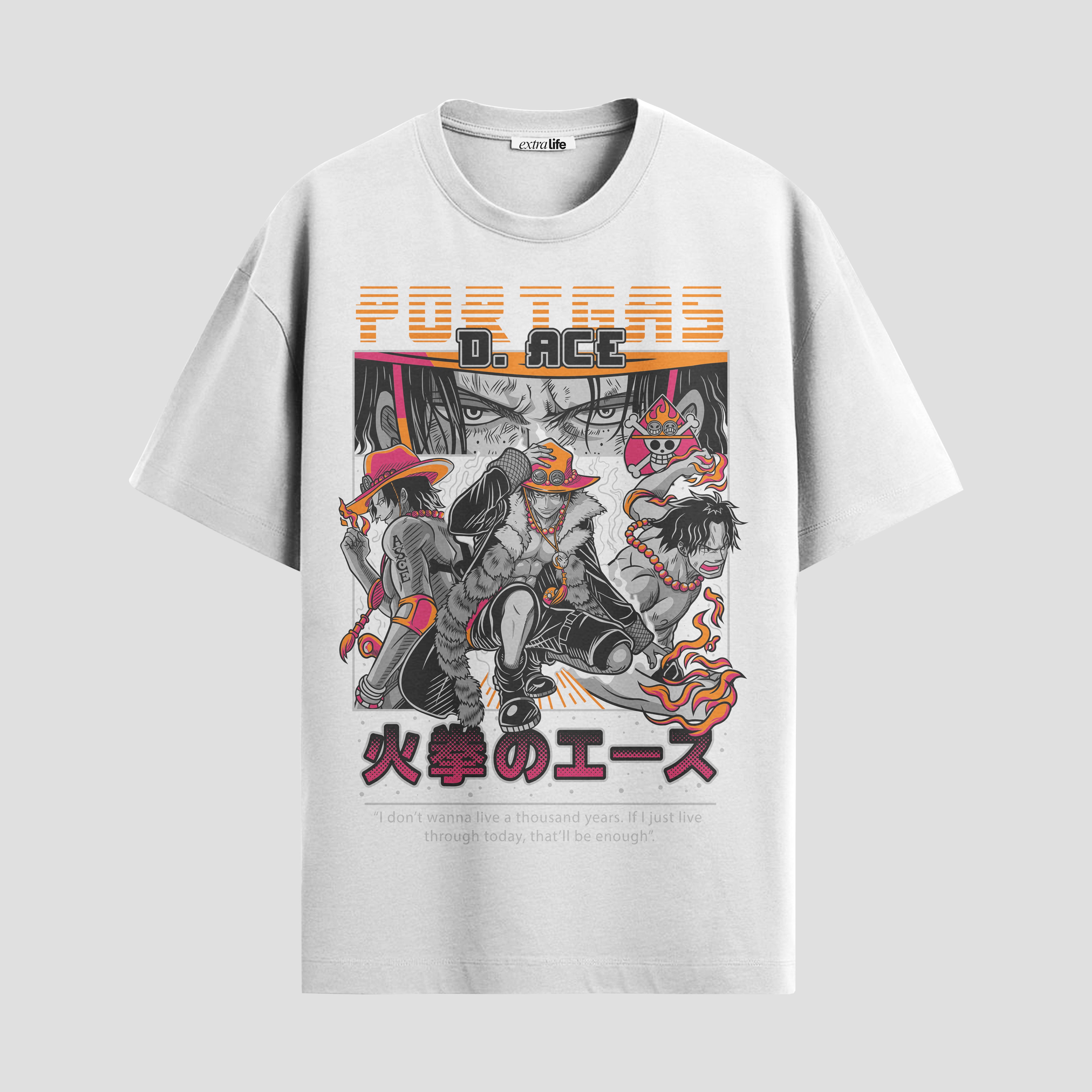Playera urbana de anime y gaming ExtraLife MX, corte Standard Fit unisex ligero y transpirable en color Deep Black y Pure White, ropa de uso diario para gym y casual.