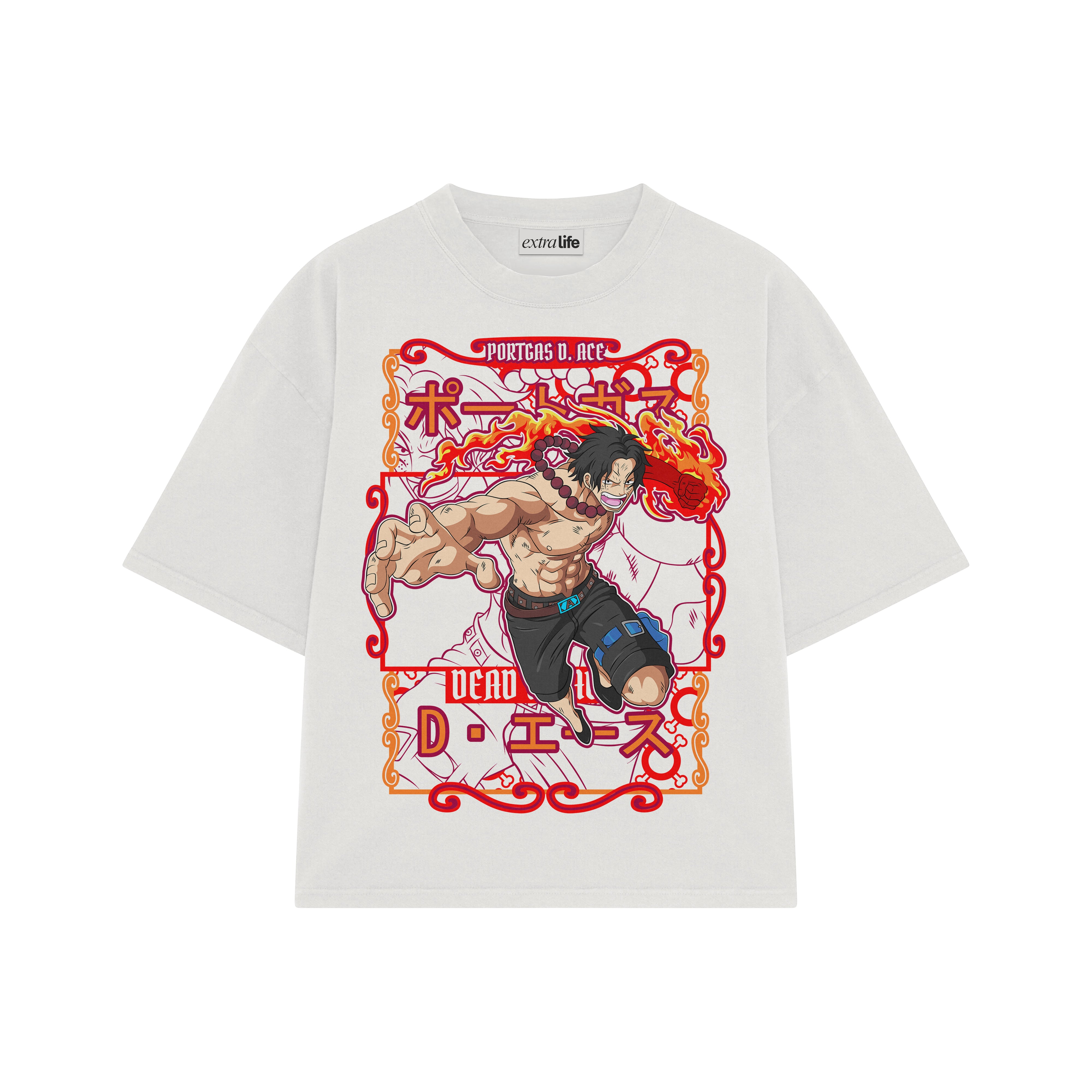 Playera streetwear premium de anime y gaming ExtraLife MX, corte boxy oversized drop shoulder heavyweight en color Deep Black y Off-White, moda urbana mexicana de culto.