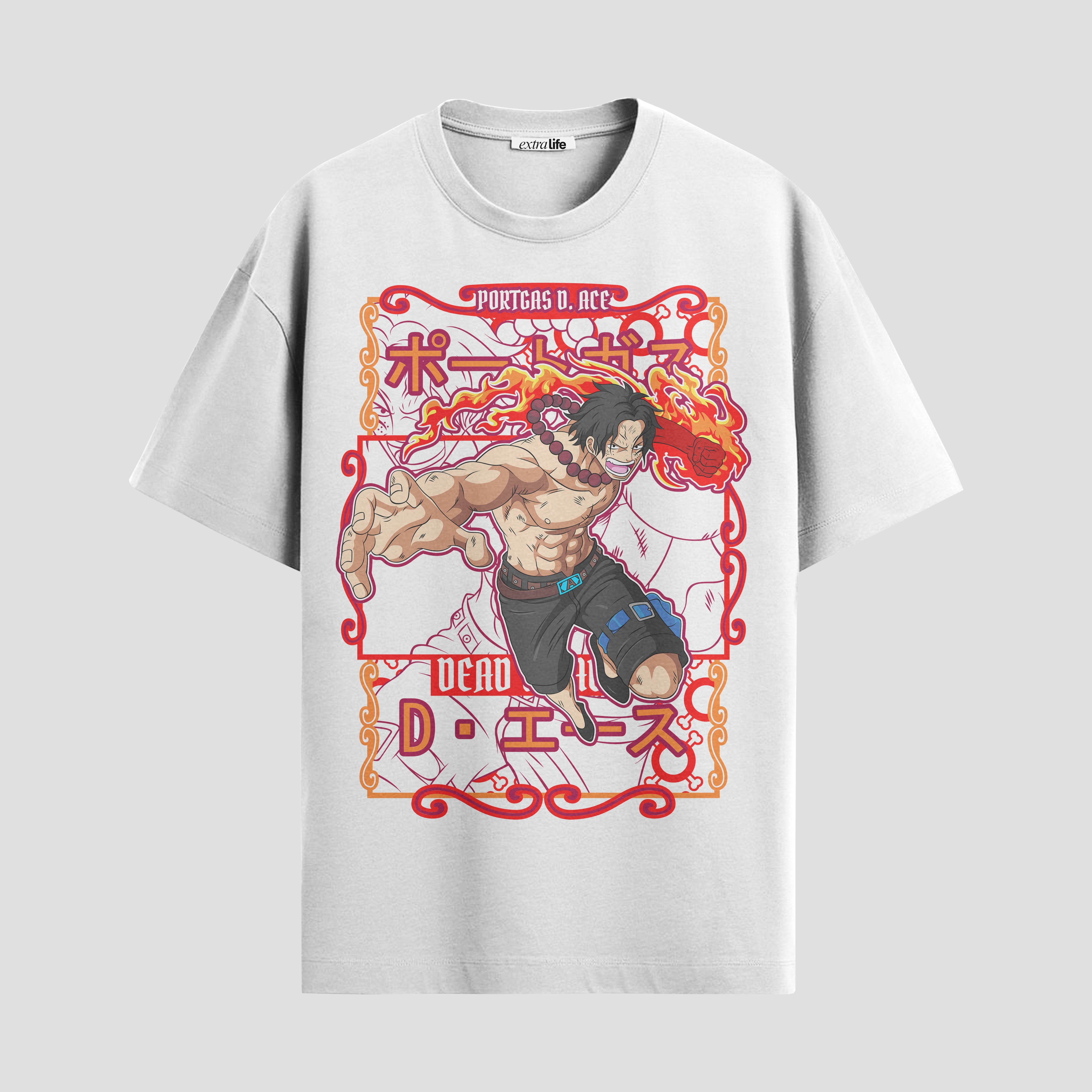 Playera urbana de anime y gaming ExtraLife MX, corte Standard Fit unisex ligero y transpirable en color Deep Black y Pure White, ropa de uso diario para gym y casual.