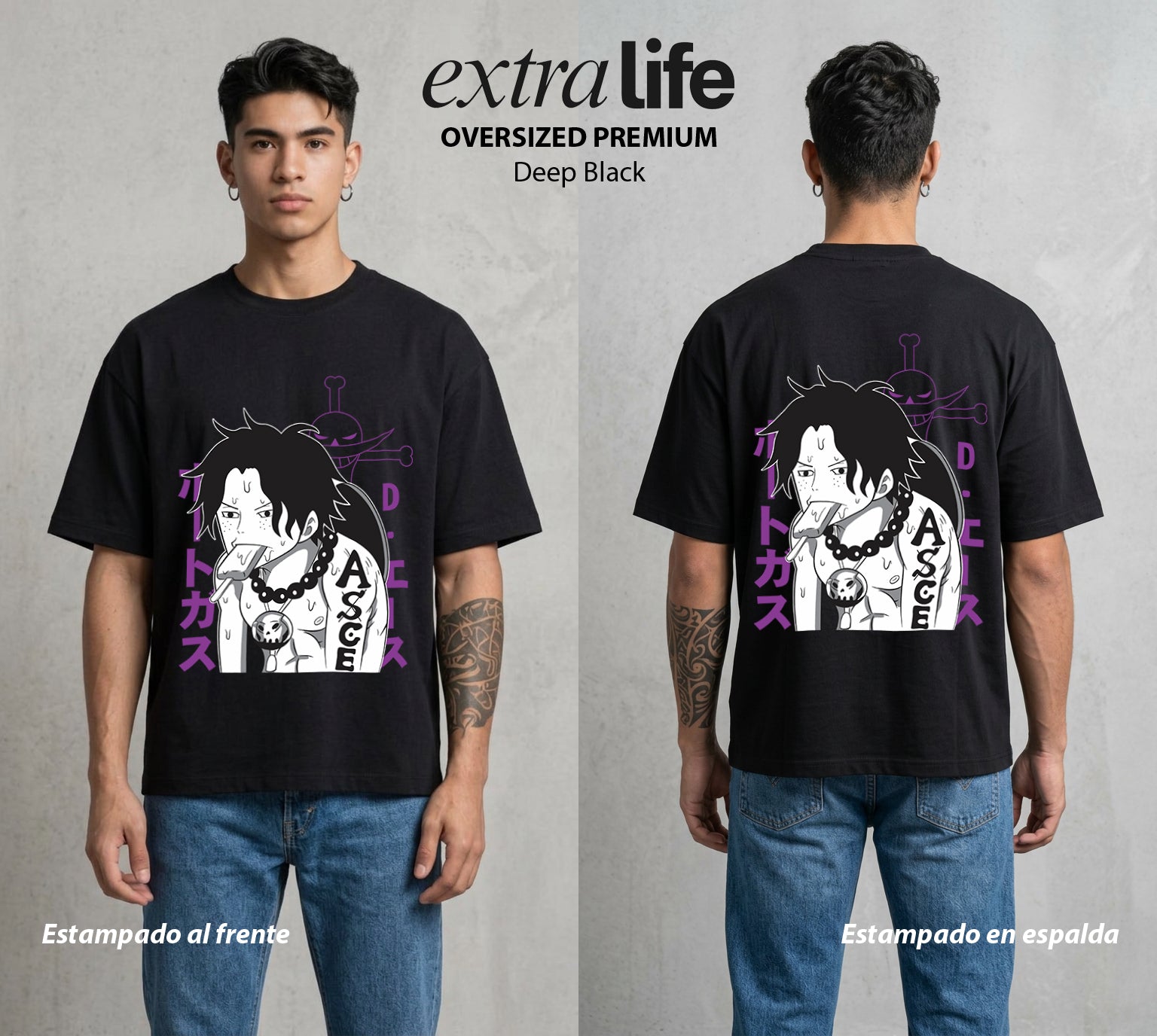 Mar de los Piratas | Hermano de Goma #03026 - Playera Oversized Premium | Deep Black - Foto en modelo